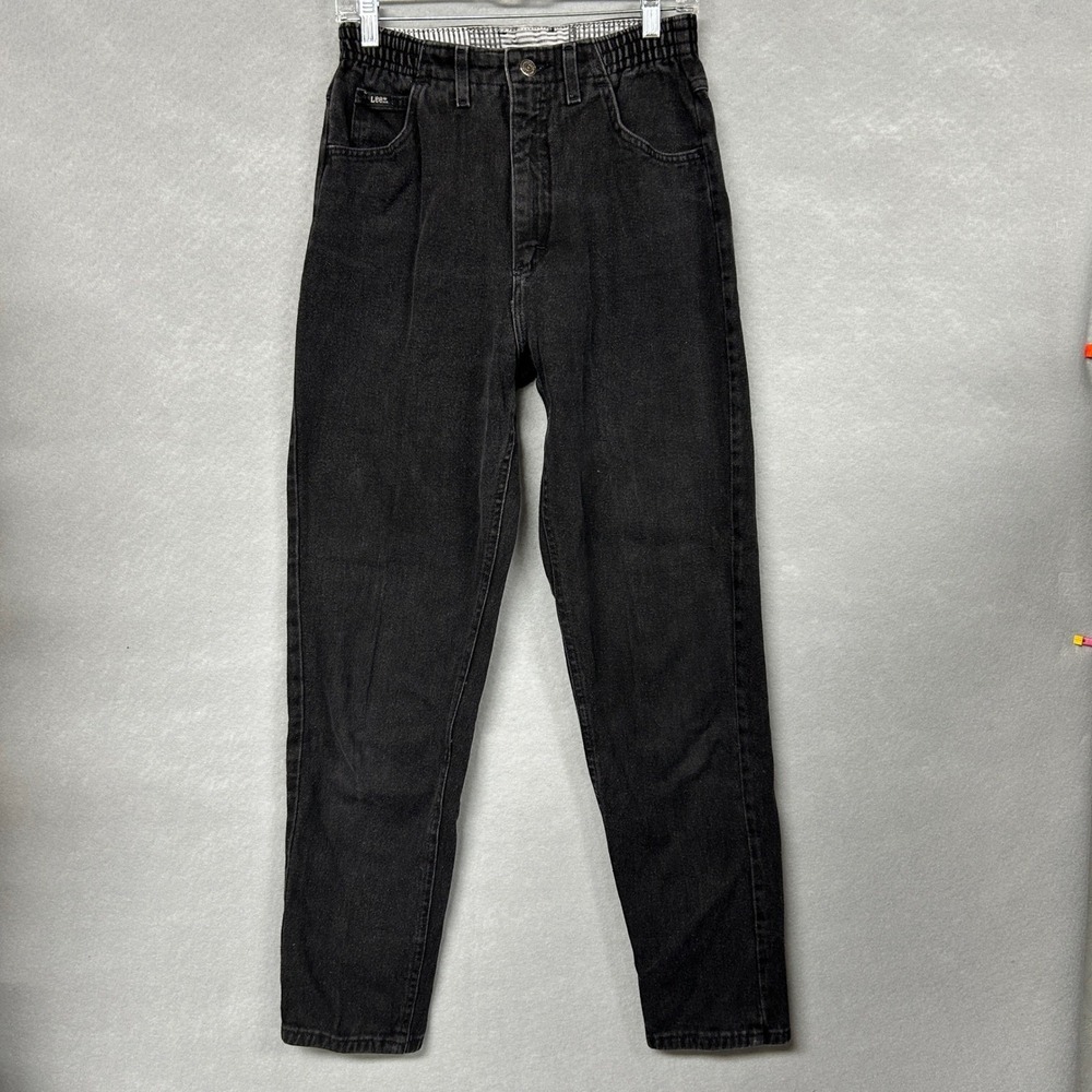 Lee Riders Women 8 Med Jeans Black VTG High Waist Elastic Mom Denim USA